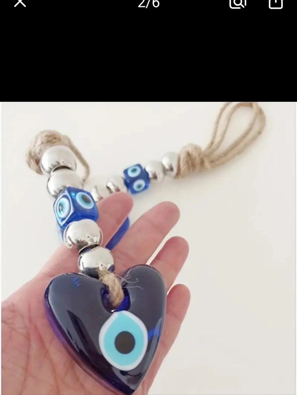 6 Pc Set Handmade Blue Glass Eye Heart Charm Keychains & Matching Hair Scrunchie